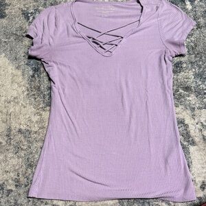 Hollister Lilac Criss-Cross V-Neck Tee